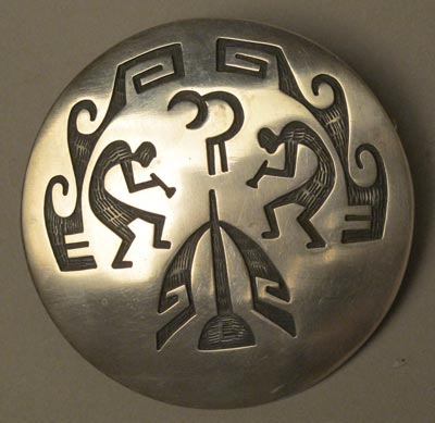Large Pueblo Silver Pendant Pin by Harold Lovato