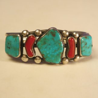 Zuni Turquoise and Coral Bracelet, c. 1930
