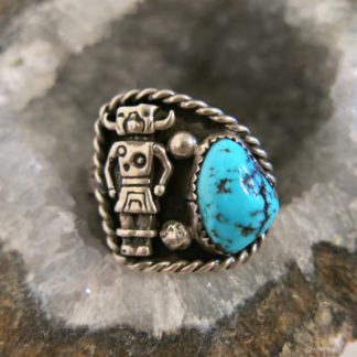 Silver Ring with Turquoise and Kachina Figure