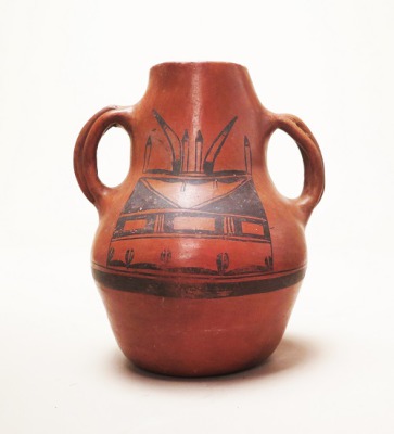 Rare Black on Red Handled Bottle Form by Nampeyo, c.1905