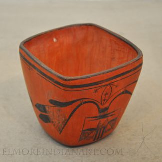 Unusual Square Black on Red Pottery Jar by Nampeyo, c.1900-1910
