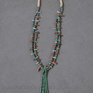 Pueblo Two-Strand Shell and Turquoise Necklace with Jaclas, c.1920s
