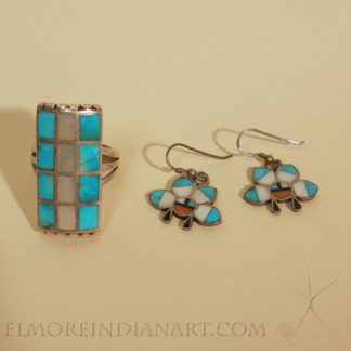 Zuni Channel Inlay Ring and Earrings