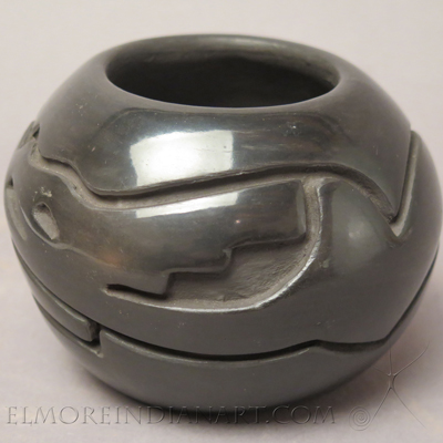 Santa Clara Blackware Bowl with Carved Avanyu by Joe Chavarria, c.1990