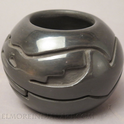 Santa Clara Blackware Bowl with Carved Avanyu by Joe Chavarria, c.1990