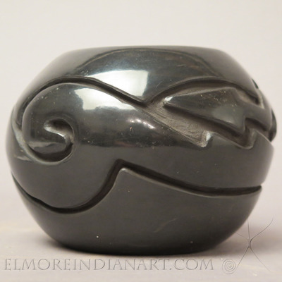 Santa Clara Blackware Bowl with Carved Avanyu by Joe Chavarria, c.1990 Image 2