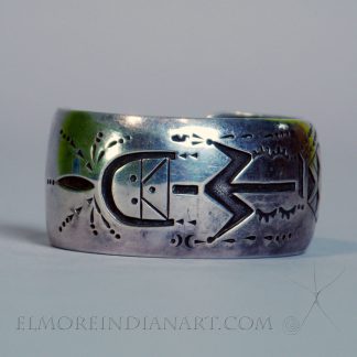 Navajo Silver Overlay Bracelet w. Yei Figure, c. 1940