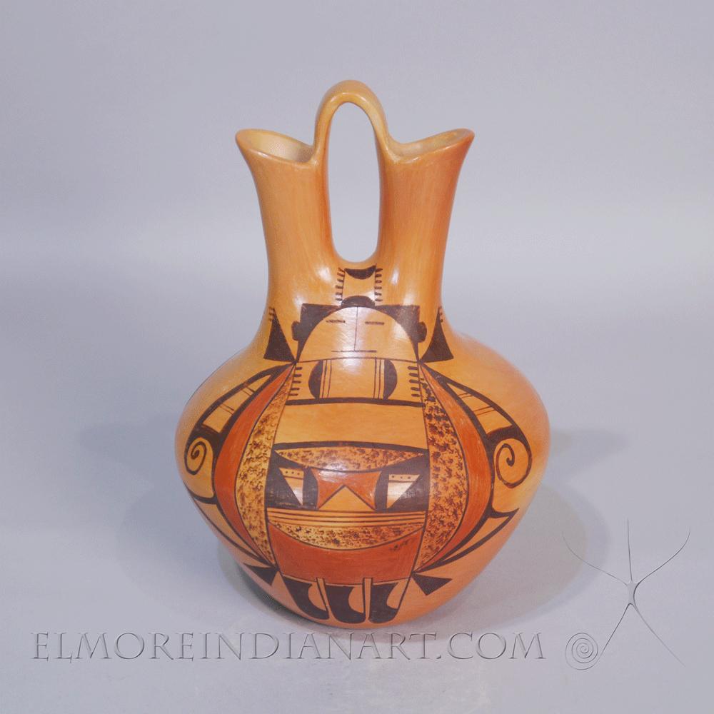 Hopi Yellowware Wedding Vase w/ Beetle Lady by Vernida Polacca c. 1955