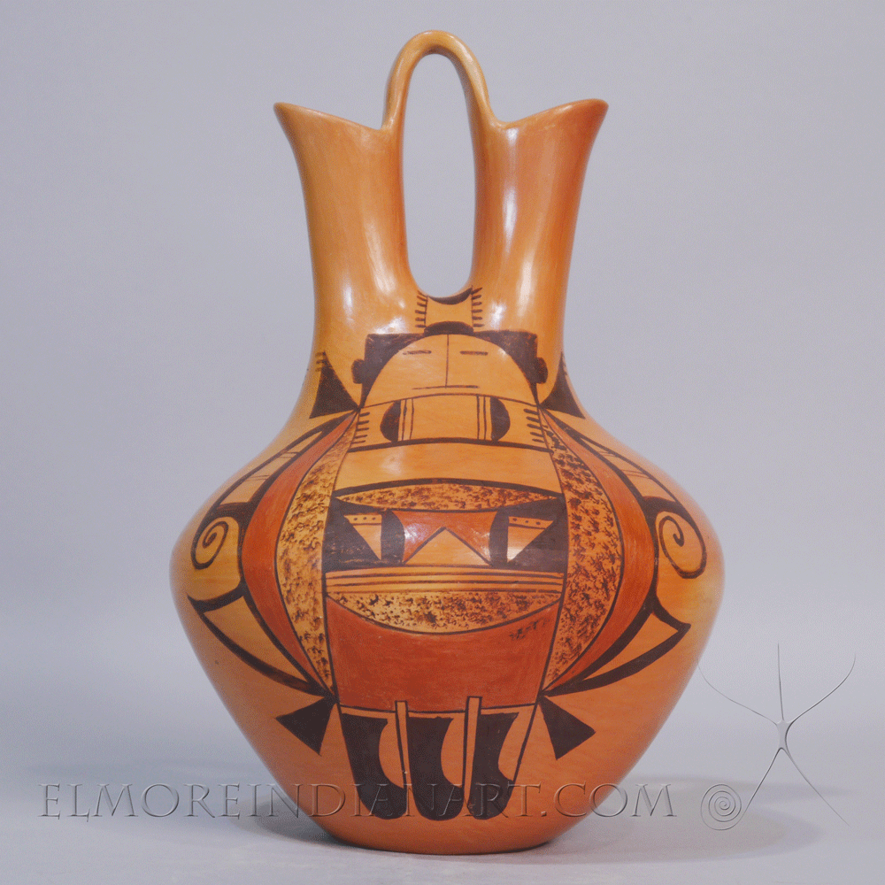 Hopi Yellowware Wedding Vase w/ Beetle Lady by Vernida Polacca c. 1955 Image 3