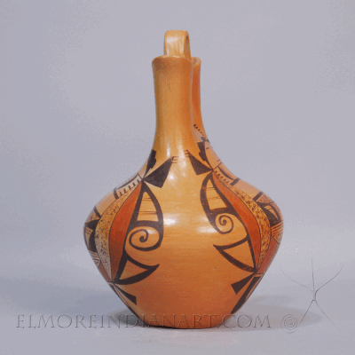 Hopi Yellowware Wedding Vase w/ Beetle Lady by Vernida Polacca c. 1955 Image 2