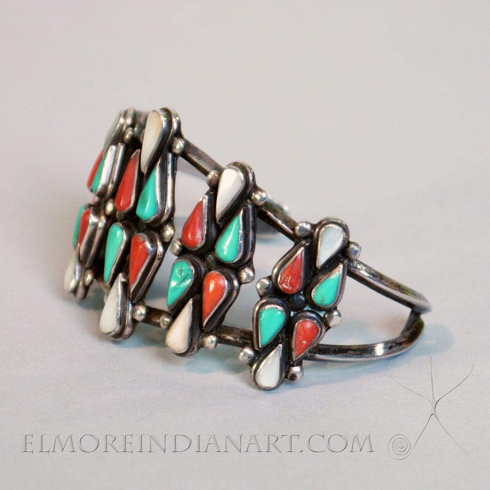 Unusual Zuni inlay Bracelet of coral, turquoise and shell, c. 1930-40 Image 3