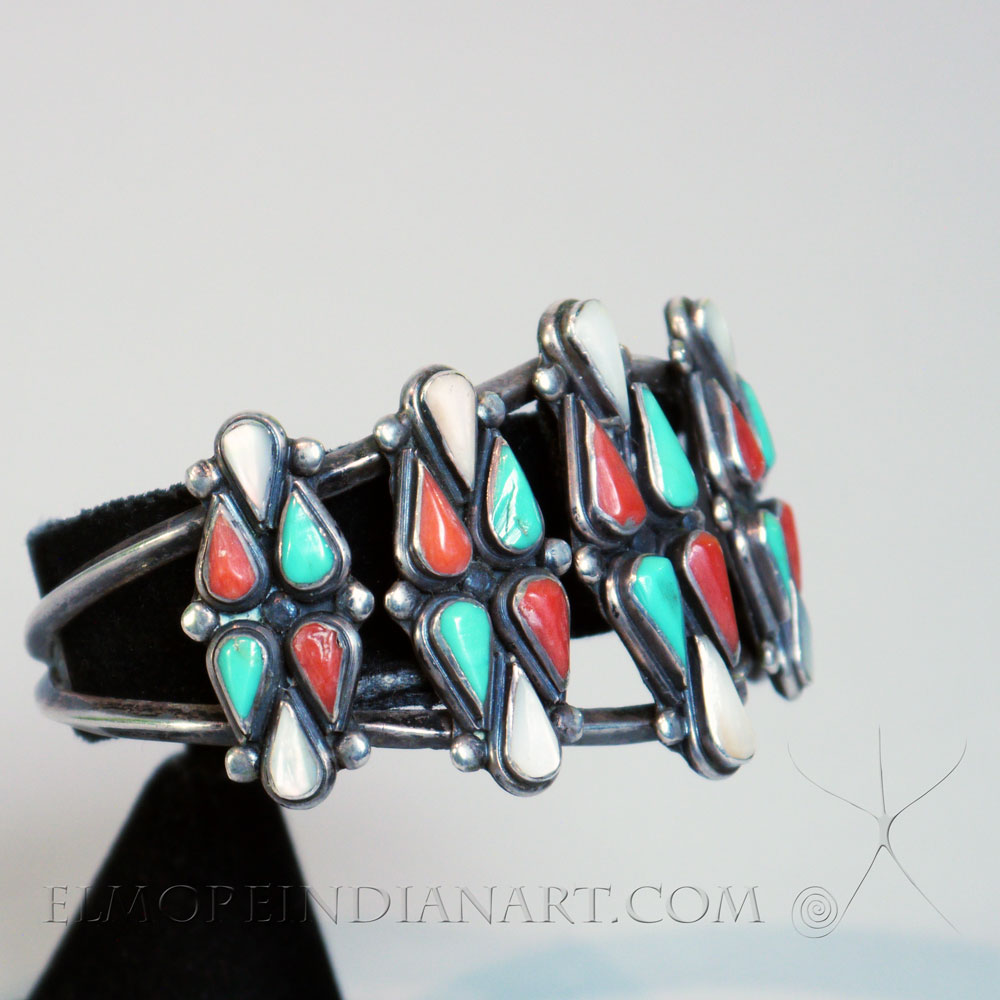 Unusual Zuni inlay Bracelet of coral, turquoise and shell, c. 1930-40 Image 2
