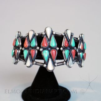 Unusual Zuni inlay Bracelet of coral, turquoise and shell, c. 1930-40