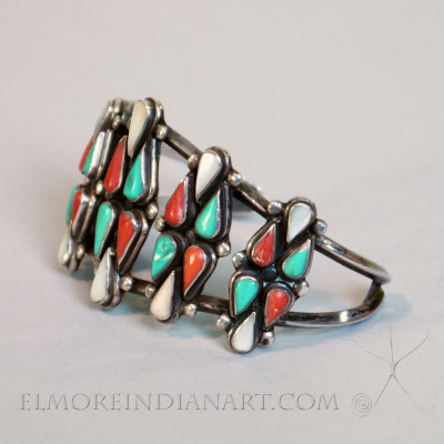 Unusual Zuni inlay Bracelet of coral, turquoise and shell, c. 1930-40 Image 3