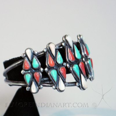 Unusual Zuni inlay Bracelet of coral, turquoise and shell, c. 1930-40 Image 2