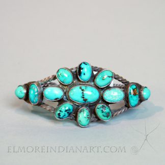 Old Zuni cluster bracelet with 13 great stones, c.1925