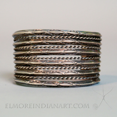 Great large all silver Navajo bracelet with old stamping, c. 1930-40