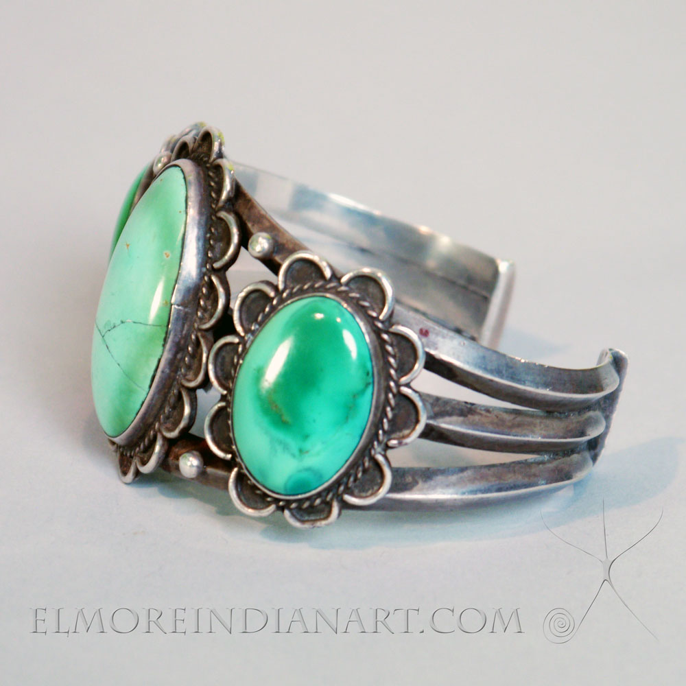 Navajo Bracelet with 3 Turquoise Cabochons, c. 1930 Image 2
