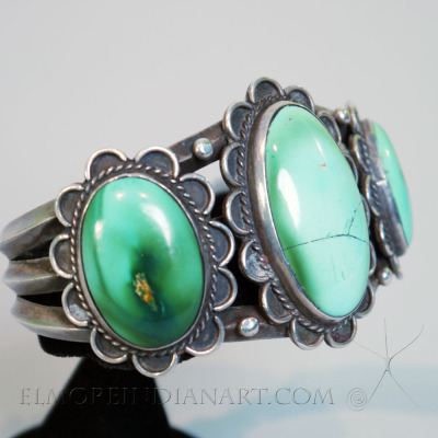 Navajo Bracelet with 3 Turquoise Cabochons, c. 1930 Image 3