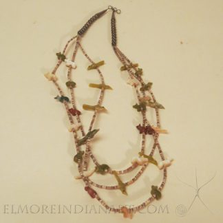 alt="Three Strand Zuni Fetish Necklace with Bench Press Beads, c.1950s"