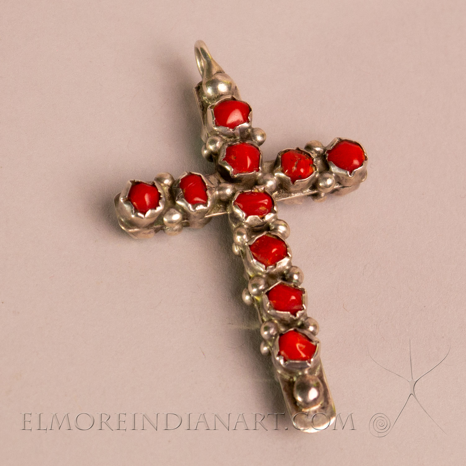 Double Coral and Turquoise Zuni Cross Pendant, c. 1960