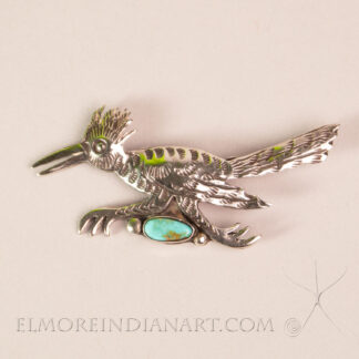 Hopi Roadrunner Turquoise Pin by Allen Pooyouma, c. 1950